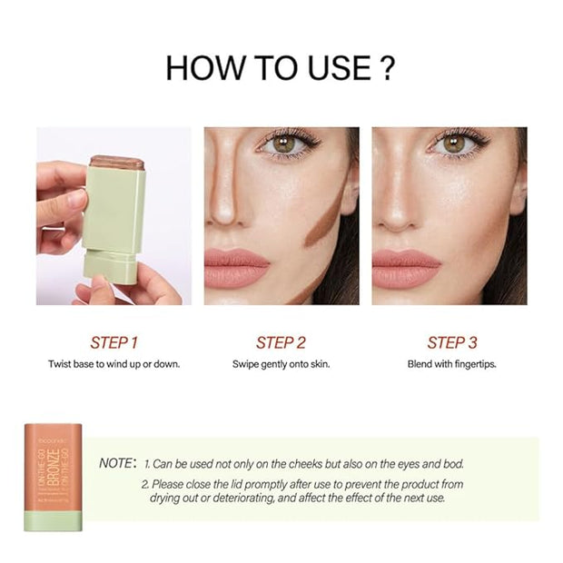 UNYOKE Soft Creamy Highlighter Blush Stick,Smooth Shimmer Bronzer Soft Glow） 6 Oz