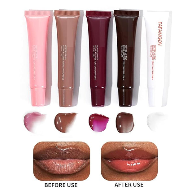 MAEPEOR Lip Glowy Balm 5 Colors Plumping Hydrating Lip Butter Balm and Nourishing Lip Care Lip Treatment Glossy Finish Non-sticky Tinted Lip Balm (03 Raspberry Jelly）
