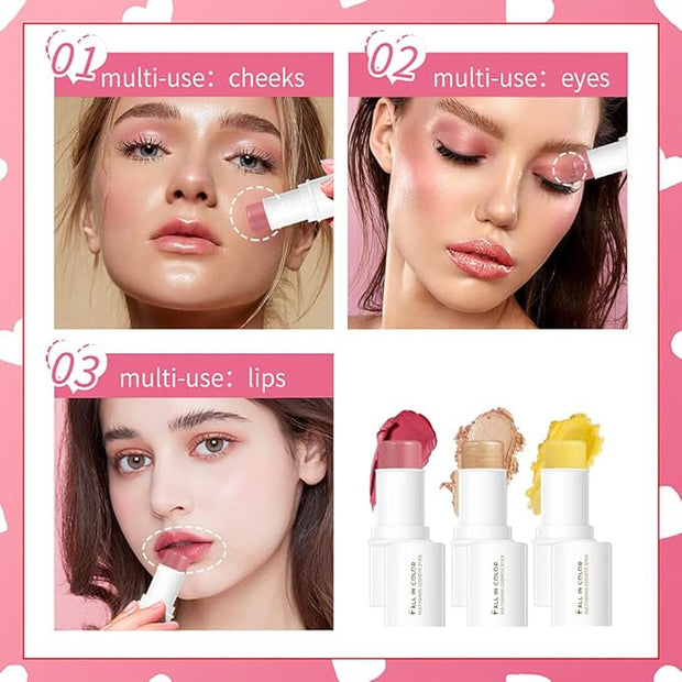 Makeup Sticks Set, Matte Cream Blush Stick for & Moisturizer)