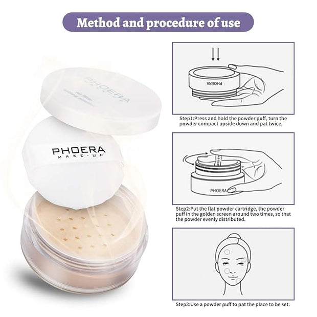 PHOERA Setting Powder Controls Oil,Setting Powder Makeup Light,Loose 0.17oz