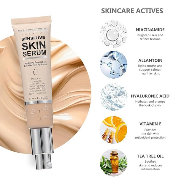 PHOERA Hydrating Serum Foundation,Flawless Full Coverage and Hypoallergenic Tan, norm)