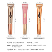 Liquid Contour+Highlighter Blush Stick+Liquid Blush Stick, Smooth Creamy (Contour+Blush#01+Highlighter #01)
