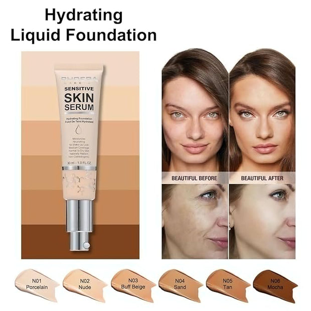 PHOERA Hydrating Serum Foundation,Flawless Full Coverage and Hypoallergenic Tan, norm)