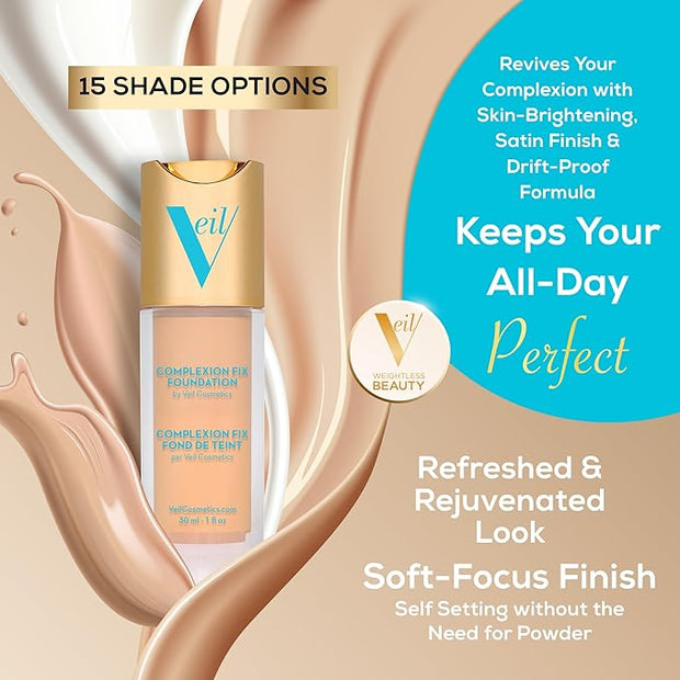 Veil Cosmetics Complexion Fix Liquid Foundation – Buildable Medium Gold) 3G