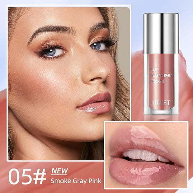 Korean Clear Lip Oil Tinted Lip Plumper Gloss for Women Big Brush Head Hydrating Lip Glow Oil for Lip Care and Dry Lips - 05 Smoke Gray Pink