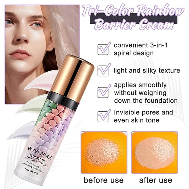 Tri-color Color Corrector Isolation Cream,One Step Color Correcting Correcting Foundation