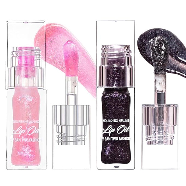 2PCS Color Changing Lip Oil Lip Care，2024 New Magic Black Color Changing Lip Oil and Magic Color Changing Lip Oil PH，Moisturizing Lip Glow Oil Plumping Glimmer Glow Lipstick Non-sticky