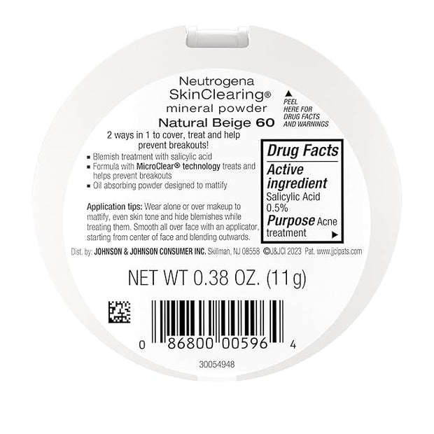 Neutrogena SkinClearing Mineral Acne-Concealing Pressed Powder Compact, Shine-Free 38 oz