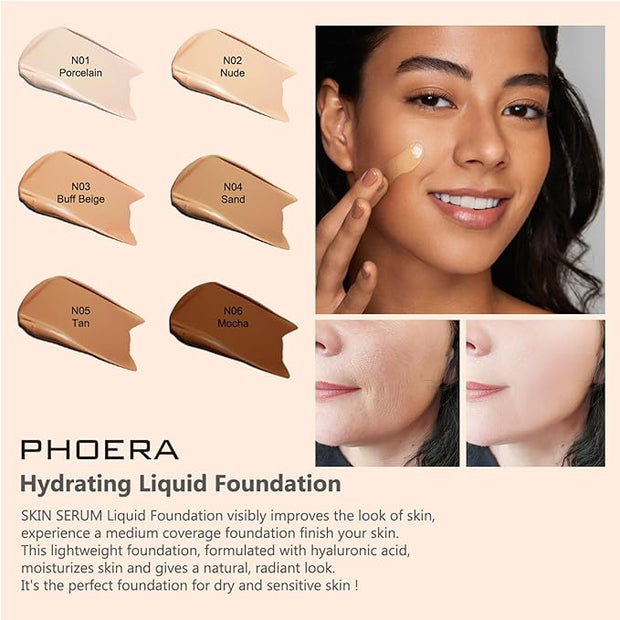 2024 New PHOERA Foundation Makeup for Mature Skin, Buff Beige)