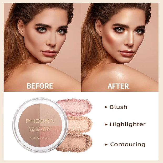 PHOERA Foundation, PHOERA Contour Palette,Shades with Highlighter & #002 Contour/Nude+#002)