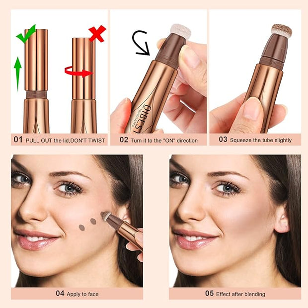 Mysense Liquid Highlighter Makeup,Highlight Bronzer Stick with Sponge Highlighter-Bronze Rose