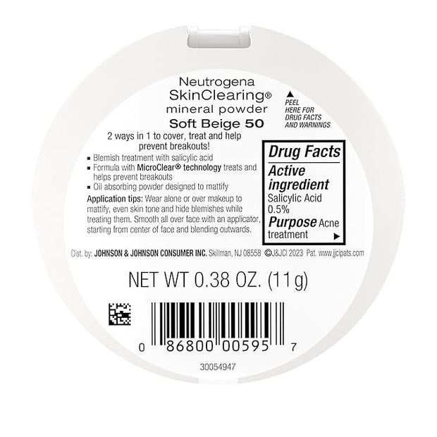 Neutrogena SkinClearing Mineral Acne-Concealing Pressed Powder Compact, Shine-Free 38 oz