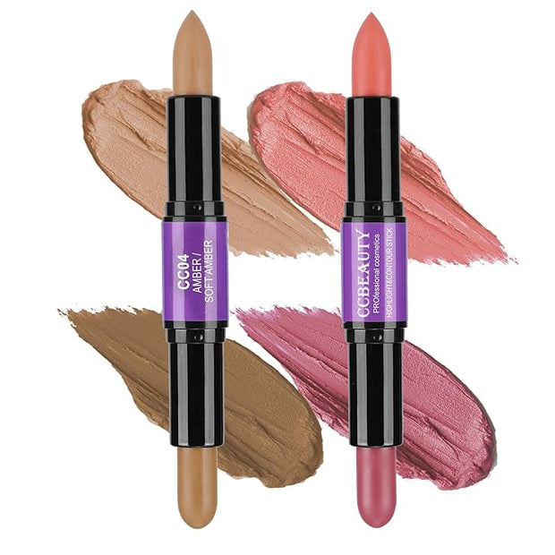 CCbeauty 2pcs 2-IN-1 Matte Contour Concealer Stick Cool