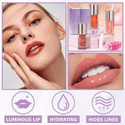 Korean Clear Lip Oil Tinted Lip Plumper Gloss for Women Big Brush Head Hydrating Lip Glow Oil for Lip Care and Dry Lips - 05 Smoke Gray Pink