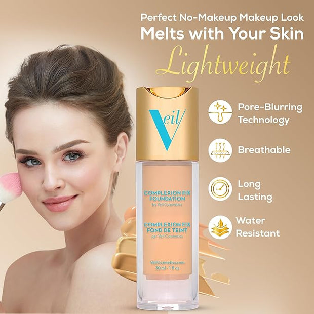 Veil Cosmetics Complexion Fix Liquid Foundation – Buildable Porcelain Gold) 1G