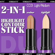 CCbeauty 2pcs 2-IN-1 Matte Contour Highlighter Stick with