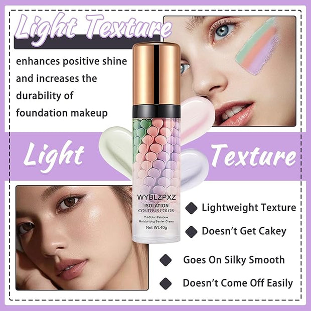 Tri-color Color Corrector Isolation Cream,One Step Color Correcting Correcting Foundation