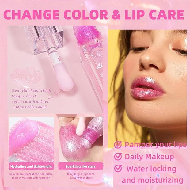 2PCS Color Changing Lip Oil Lip Care，2024 New Magic Black Color Changing Lip Oil and Magic Color Changing Lip Oil PH，Moisturizing Lip Glow Oil Plumping Glimmer Glow Lipstick Non-sticky