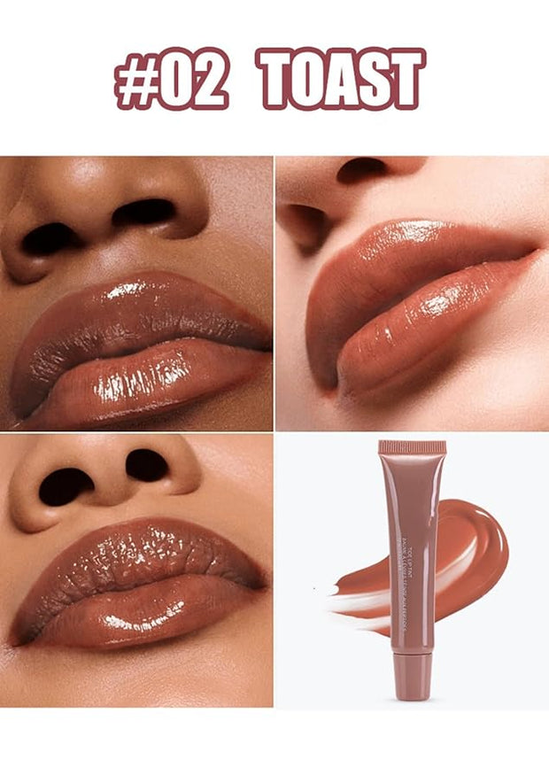 MAEPEOR Lip Glowy Balm 5 Colors Plumping Hydrating Lip Butter Balm and Nourishing Lip Care Lip Treatment Glossy Finish Non-sticky Tinted Lip Balm (02 Toast)