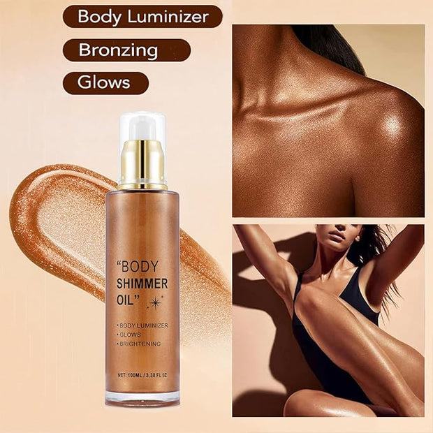 Shimmer Body Oil Waterproof Body Luminizer Bronze, Face Makeup Glow