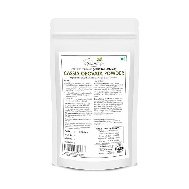 Organic Cassia Obovata Powder | Neutral Henna Powder (4 OZ) 114 G