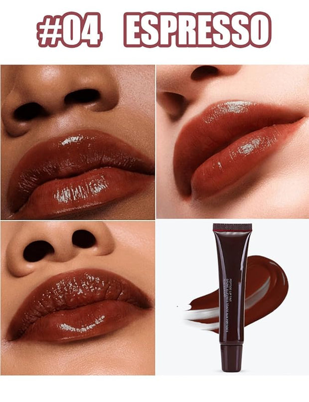 MAEPEOR Lip Glowy Balm 5 Colors Plumping Hydrating Lip Butter Balm and Nourishing Lip Care Lip Treatment Glossy Finish Non-sticky Tinted Lip Balm (04 Espresso)