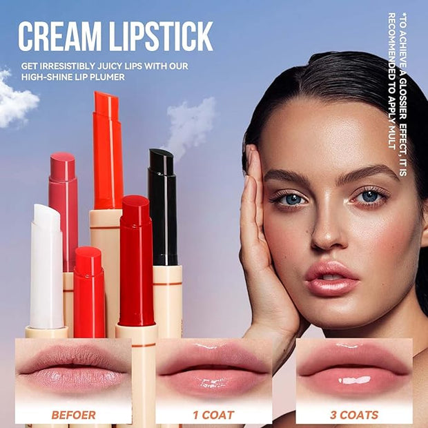 Clear Juicy Pumper Lip Oil Slick Click, Press Lipstick Lip Oil, Korean Mirror Glass Lip Balm, Moisturizing & Plump Solid Water Gloss Lip Tint, Shine Non-Sticky Lip Makeup for Women Girls,01