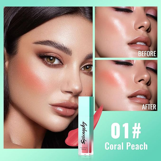 Liquid Blush, Soft Moisturizing Matte Blush, Blendable Face Coral Peach