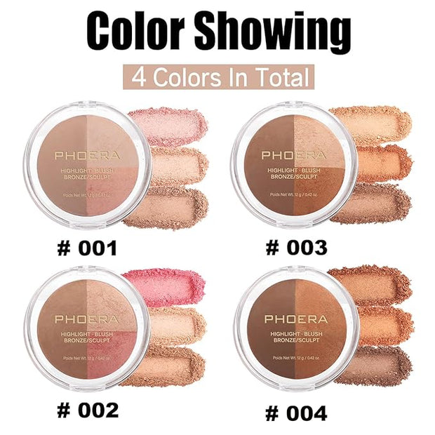 PHOERA Contour Palette,Shades with Highlighter & Bronzer & Makeup (#002)