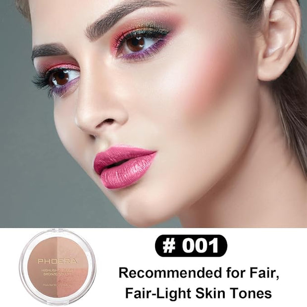 PHOERA Contour Palette,Shades with Highlighter & Bronzer & Makeup (#001)