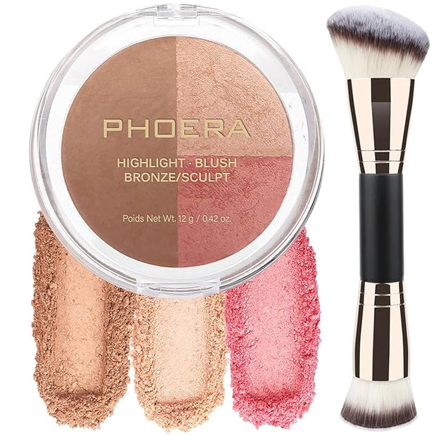 PHOERA Contour Palette,Shades with Highlighter & Bronzer & Makeup (#002)