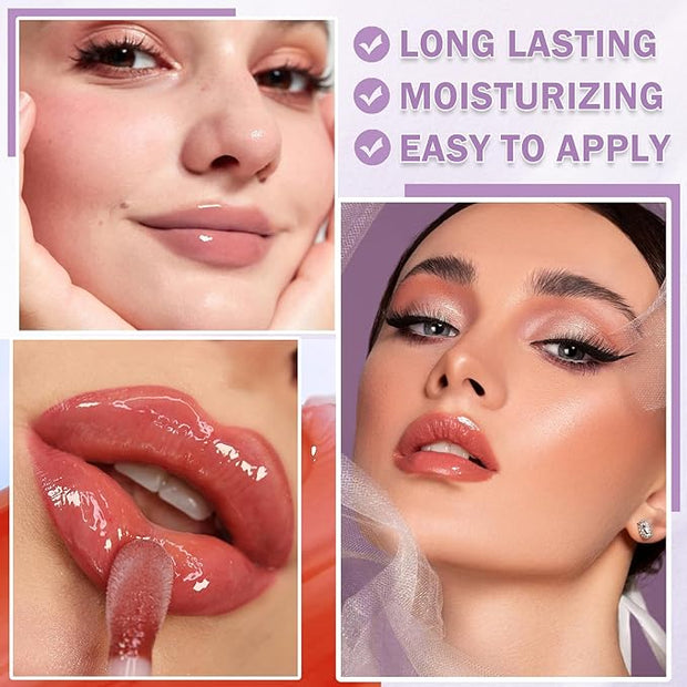 Korean Clear Lip Oil Tinted Lip Plumper Gloss for Women Big Brush Head Hydrating Lip Glow Oil for Lip Care and Dry Lips - 05 Smoke Gray Pink