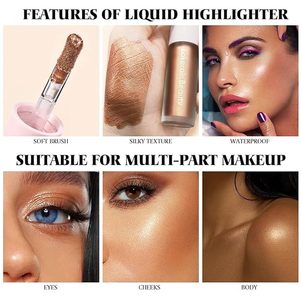 Liquid Highlighter Makeup, Natural Silky Shimmer Finish Liquid Gold Shimmer)