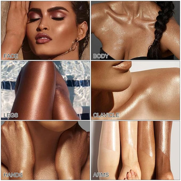 Body Shimmer Oil, Bronze Liquid Illuminator Body Glitter Golden, ) 80ML