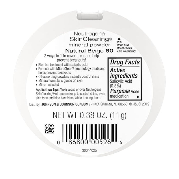 Neutrogena SkinClearing Mineral Acne-Concealing Pressed Powder Compact, Shine-Free 38 oz