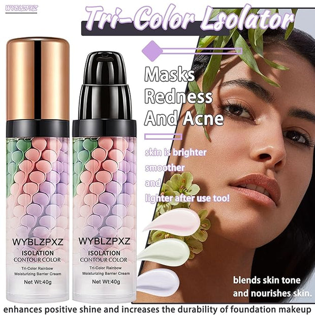 2PCS Tri-color Color Corrector Isolation Cream,One Step Color Correcting Foundation