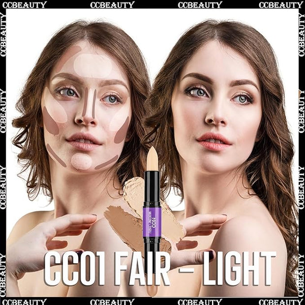 CCbeauty 2pcs 2-IN-1 Matte Contour Highlighter Stick with