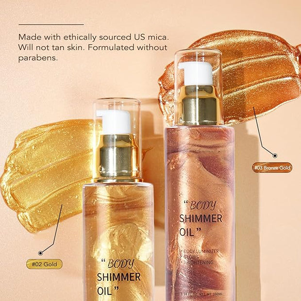 Body Shimmer Oil, Bronze Liquid Illuminator Body Glitter Taning Oils