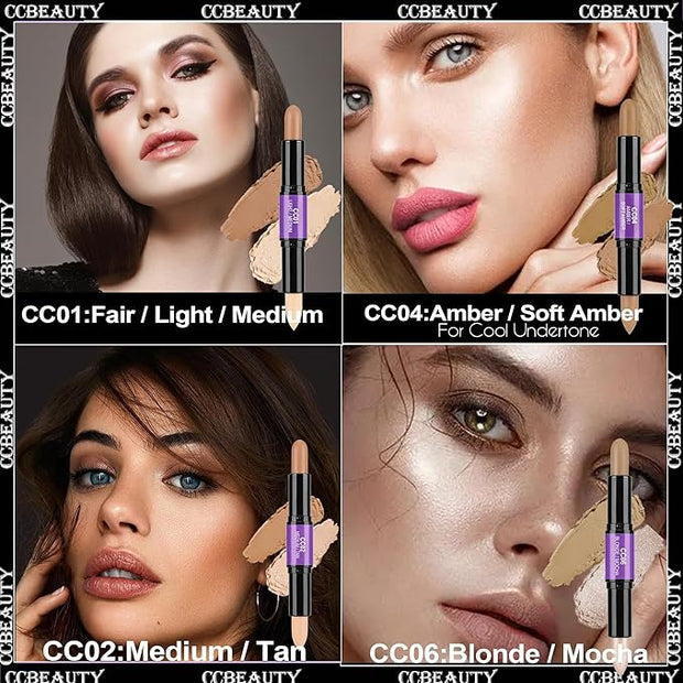 CCbeauty 2pcs 2-IN-1 Matte Contour Highlighter Stick with