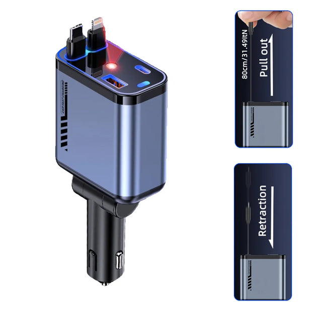 4-in-1 Retractable Car Charger with Starlight projector