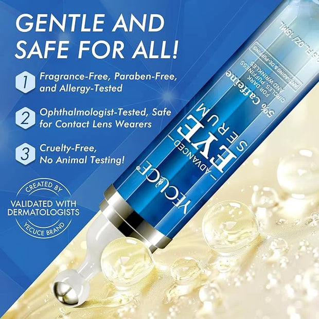 5% Caffeine Peptide Eye Serum, Under Eye Roller Cream for Dark Circles, Puffiness, Bags Under Eyes - 360° Massage Ball Cre...