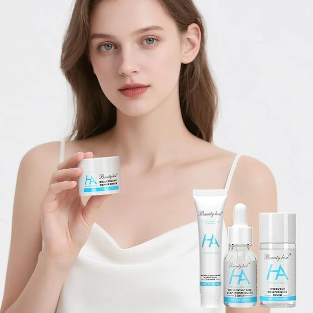 4-Piece Hydrating Skin Care Set Hyaluronic Acid Moisturizing Travel Kit – Facial Cleanser, Refreshing Toner, Nourishing Se...