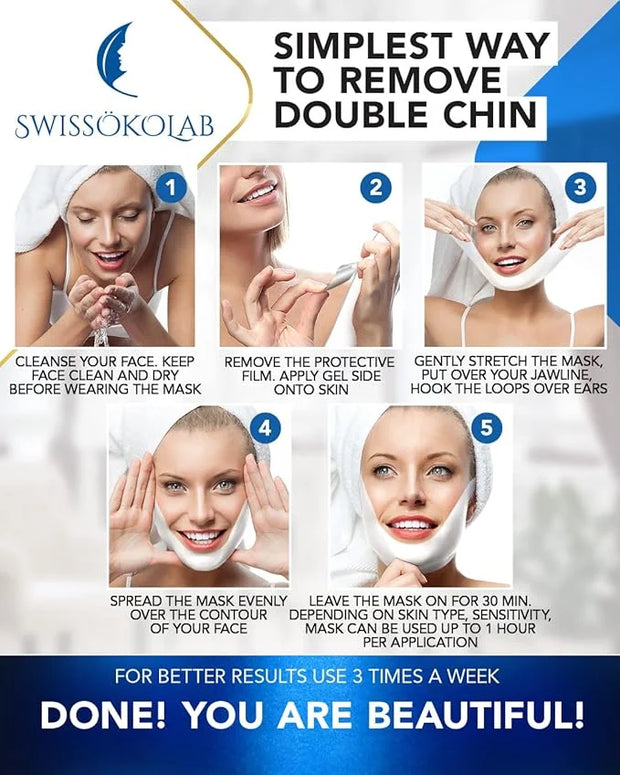 SWISSÖKOLAB Double Chin Reducer V Line Lifting Mask + Under Eye Patches For Puffy Eyes 24k Gold Eye Mask For Dark Circles ...