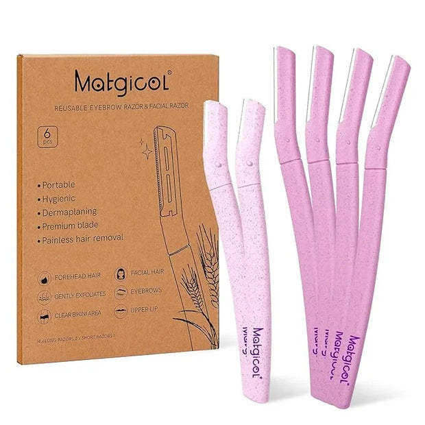 Eco-Friendly Women's Dermaplaning Razor - Multipurpose Exfoliating Tool with Anti-Cut Blades & Biodegradable Handle for Si...