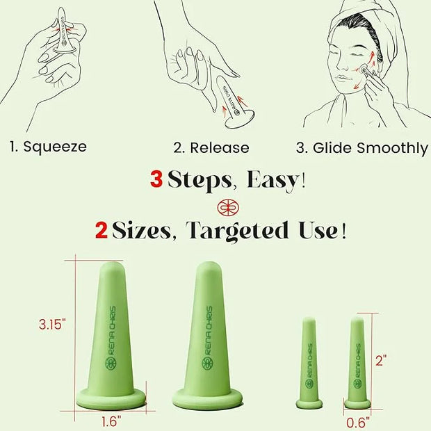 Rena Chris Facial Cupping Set & Gua Sha Facial Tool - Silicone Cupping Set & Jade Gua Sha Stone - Face Cupping Therapy Set...