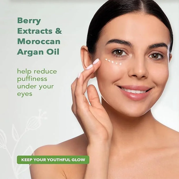 Nourish Organic Eye Treatment, Bilberry & Arctic Berries – Age Defense Under Eye Cream with Vitamin C + Washable Cotton Ro...