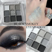 Black Smokey Eyeshadow Palette, 9 Colors Black Silver Gray White Goth Eyeshadow Makeup Palette, Waterproof Cool Toned Matt...