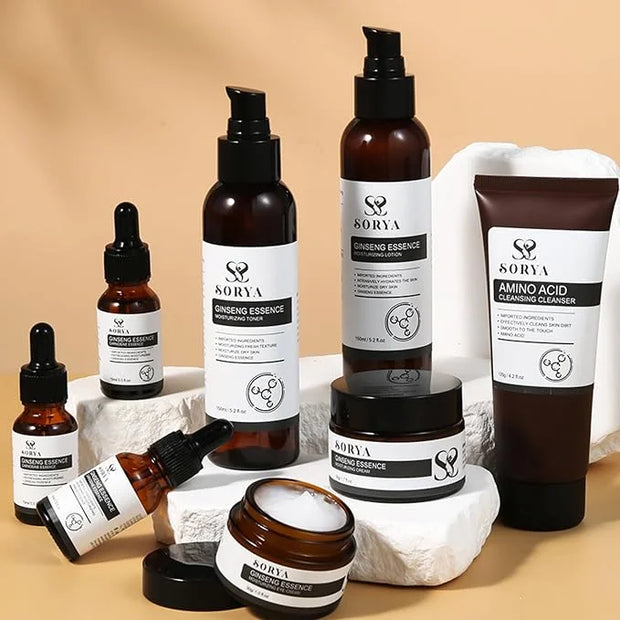 Korean Red Ginseng Skin Care Set of 8 Anti-Aging Skincare Routine Serum, Toner, Lotion Pore Cleanser, Hydrating Moisturize...