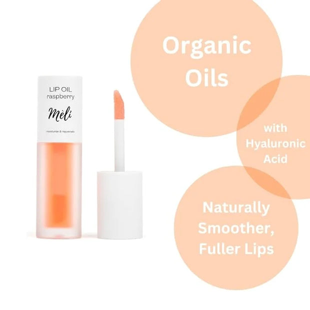 MÈLI Organic Lip Oil with Hyaluronic Acid | Clear Non-Sticky, Natural Lip Gloss, Moisturizing, Revitalizing and Rejuvenati...