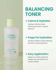 Derma Trouble 3-Step Acne Kit - Korean Skin Care Routine for Clogged Pores & Sensitive Skin, Gentle pH-Balanced Cleanser, ...